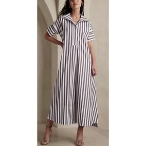 Banana Republic Rhyah Poplin Maxi Dress Portobello Stripe XS Petite Brown White